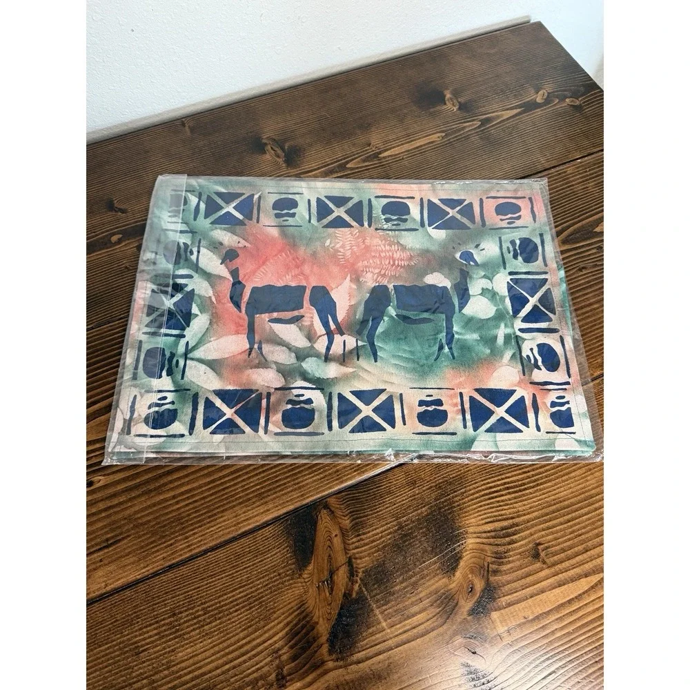 Vintage South African Hand Dyed & Painted‎ Tie Dye Safari Placemat & Napkin Set